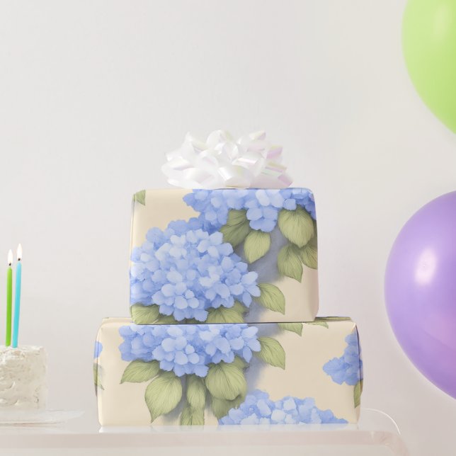 Papel De Presente Blue Hydrangea Floral Wrapping Paper (Presentes para festas)
