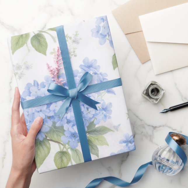 Papel De Presente Blue Hydrangea Luxe Floral Wrapping Paper (Presentear)