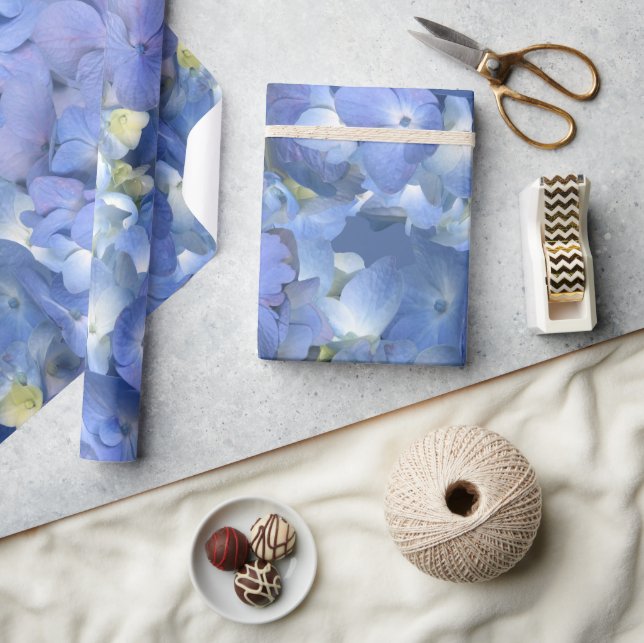 Papel De Presente Blue Hydrangeas Blooms (Artesanato)