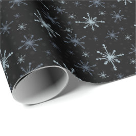 Papel De Presente Blue-ish Gray Snowflakes on a Black Background