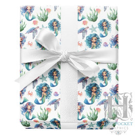 Papel De Presente Blue Mermaid Wrapping Paper in White