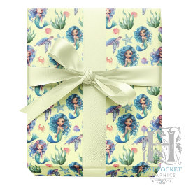 Papel De Presente Blue Mermaid Wrapping Paper in Yellow