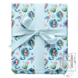 Papel De Presente Blue Mermaids Gift Wrapping Paper in Blue