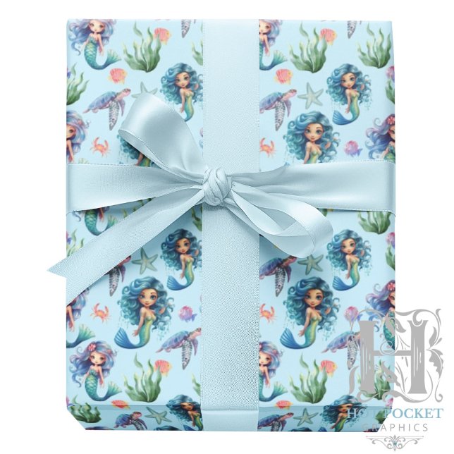 Papel De Presente Blue Mermaids Gift Wrapping Paper in Blue (Criador carregado)