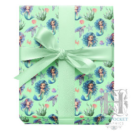 Papel De Presente Blue Mermaids Gift Wrapping Paper in Green