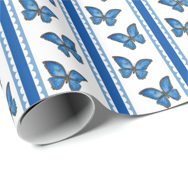 Papel De Presente Blue Morpho Stripe (Ponta do rolo)