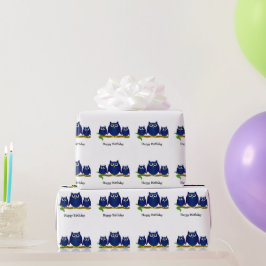 Papel De Presente Blue Owls Design Birthday Gift