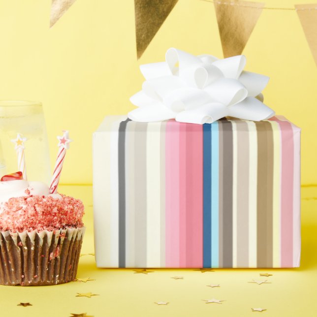 Papel De Presente Blue, pink, almond and coffee stripes (Festa de aniversário)