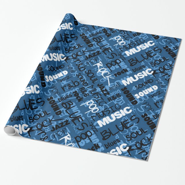 Papel De Presente Blue Rock Pop R & B Music Wrappaper (Desenrolado)