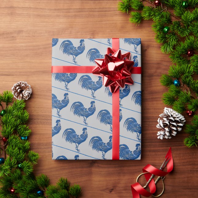 Papel De Presente Blue Rooster, Delft Look, (Presente de Natal)