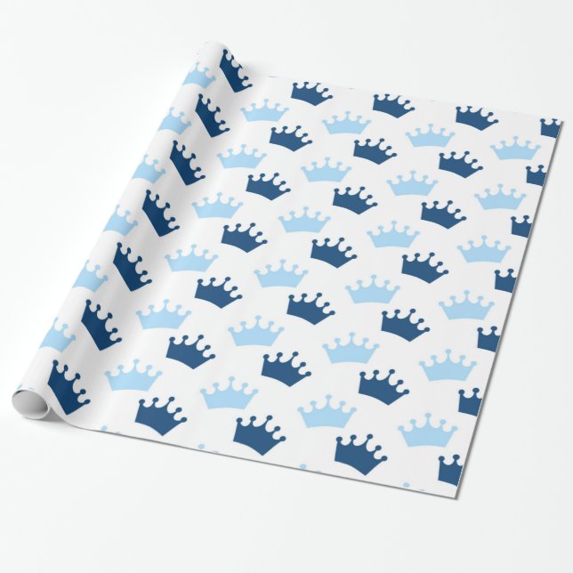 Papel De Presente Blue Royal Crowns Fairytale Prince Storybook Party (Desenrolado)