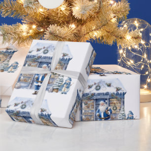 Papel De Presente Blue Santa Claus