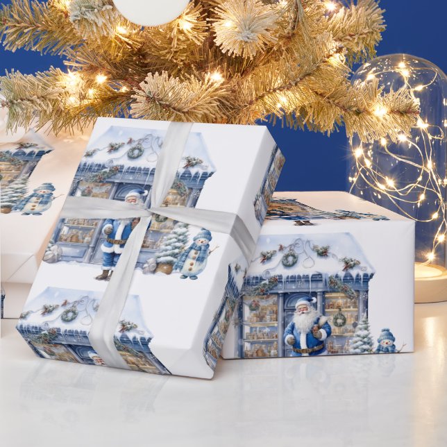 Papel De Presente Blue Santa Claus (Feriados)