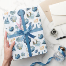 Blue Seashell Summer Wrapping Paper 