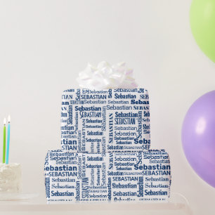 Papel De Presente Blue Sebastian Name On White