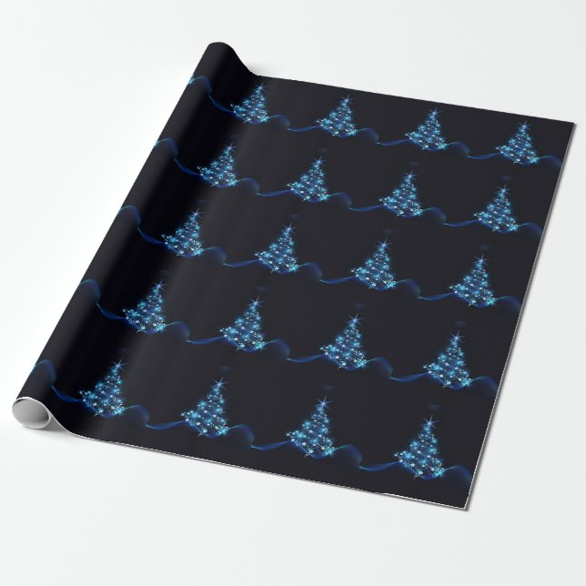 Papel De Presente Blue Shine of Stars no Natal Dark (Desenrolado)