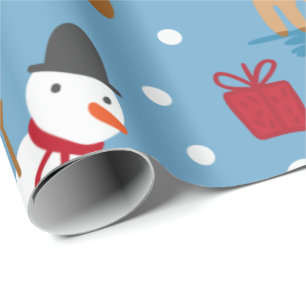 Papel De Presente Blue Snowman e Red, Presentes Amarelos