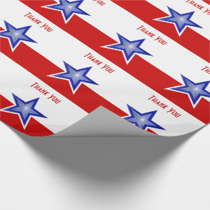 Papel De Presente Blue Star Red impressão Obrigado stripe