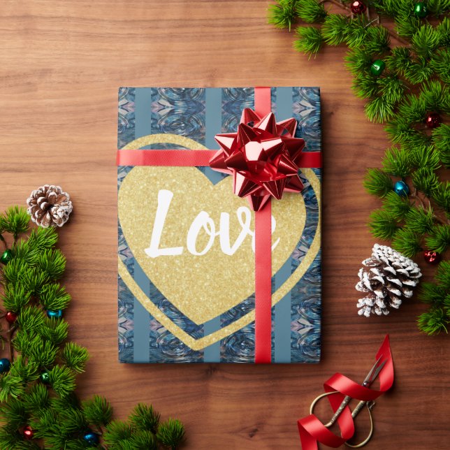 Papel De Presente Blue Stripe LOVE Wrappaper - Adiela Akoo (Presente de Natal)
