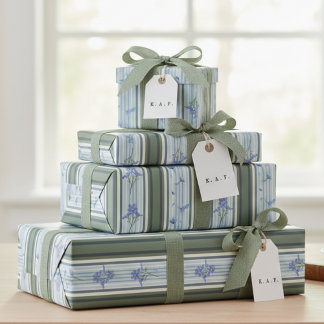 Papel De Presente Blue Striped Floral Archive Personalized Wrapping 