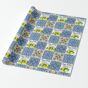 Papel De Presente Blue tiles lemon Amalfi Positano birthday custom