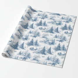 Papel De Presente Blue Toile Christmas Pattern