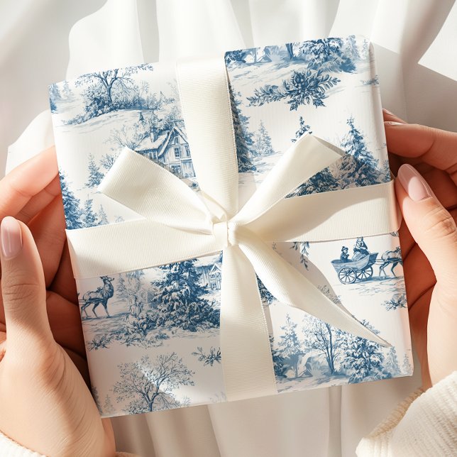 Papel De Presente Blue Toile de Jouy Christmas Wrapping Paper (Criador carregado)