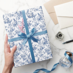 Papel De Presente Blue Toile De Jouy Coelhinho da Páscoa
