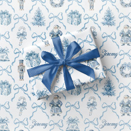 Papel De Presente Blue Toile Nutcracker Wrapping Paper Christmas
