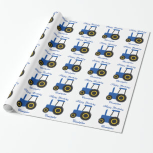 Papel De Presente Blue Trator Birthday