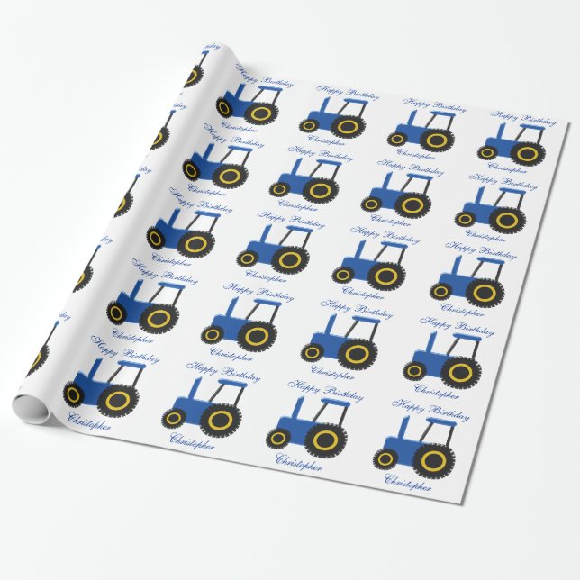 Papel De Presente Blue Trator Birthday (Desenrolado)
