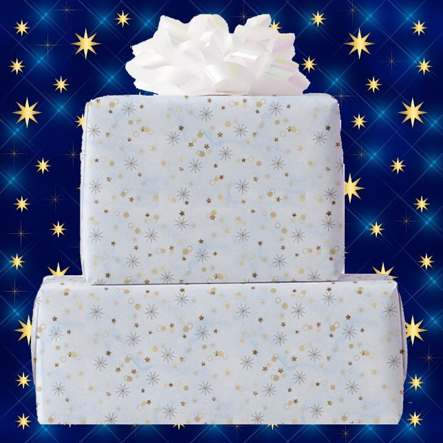 Papel De Presente Blue Twinkling Stars Holiday Giftwrap (Criador carregado)