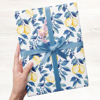 Papel De Presente Blue Watercolor Lemon