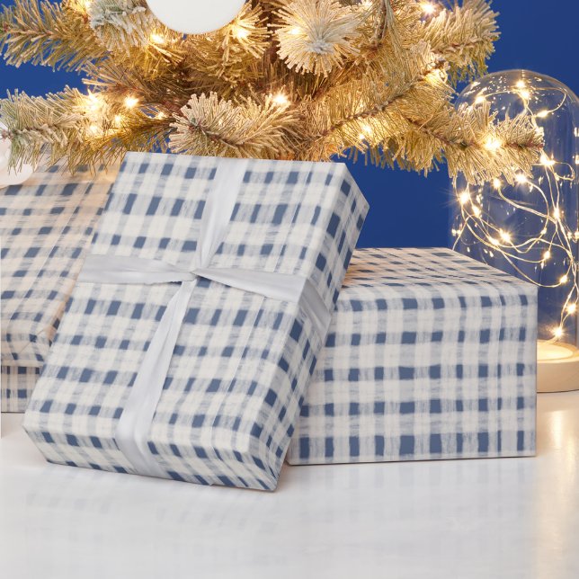 Papel De Presente Blue White Plaid Stripes Christmas (Feriados)