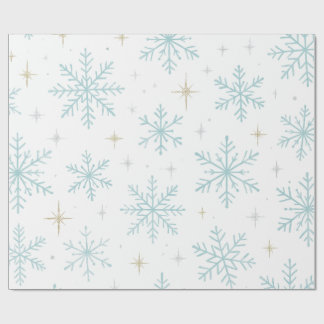 Papel De Presente Blue & White Snowflake Sparkle Wrapping Paper 
