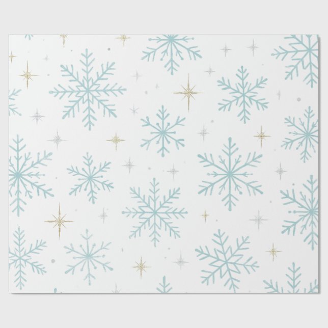Papel De Presente Blue & White Snowflake Sparkle Wrapping Paper  (Aberto)