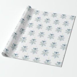 Papel De Presente Blue White Snowflakes Bows Christmas
