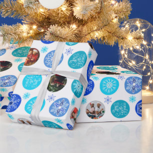 Papel De Presente Blue White Snowflakes Feliz Foto de Hanukkah