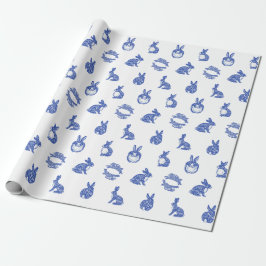 Papel De Presente Blue Willow Rabbit Whimsical Isle of Rabbits Tiss