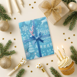 Papel De Presente Blue Winter Birthday