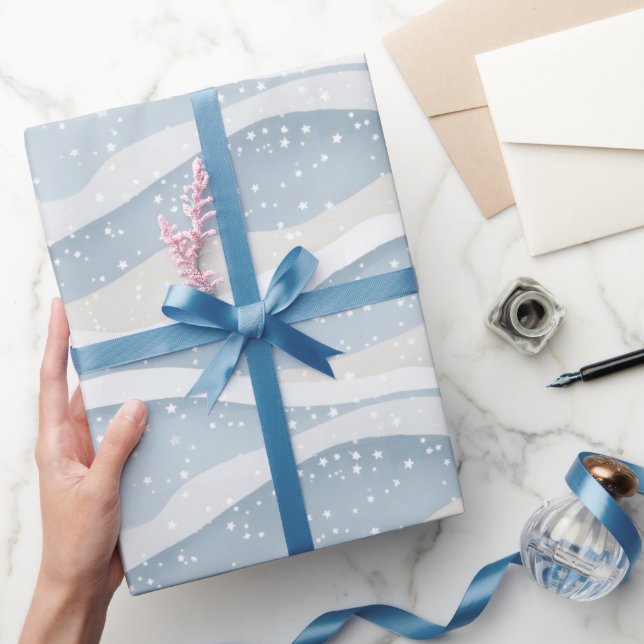 Papel De Presente Blue Winter Snowfall Wave Personalized Pattern (Presentear)