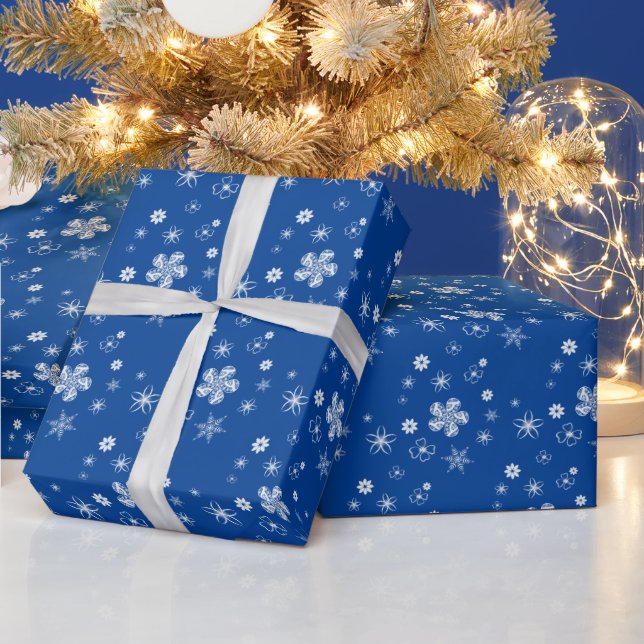 Papel De Presente Blue Winter Wilflower and Stars (Feriados)