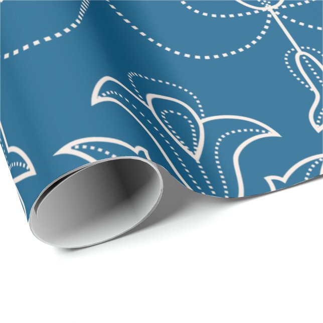 Papel De Presente Blue wrapping paper with white floral pattern  (Criador carregado)