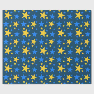 Papel De Presente Blue & Yellow Star Pattern Gift Wrapping Paper