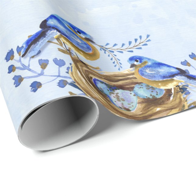 Papel De Presente Bluebird com aninhamento por aquarelas (Ponta do rolo)