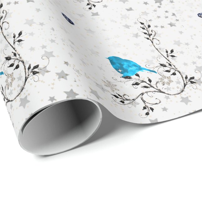 Papel De Presente Bluebird e Heart (Ponta do rolo)