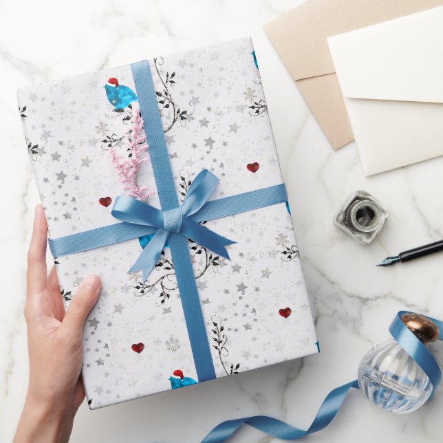 Papel De Presente Bluebird em Santa Hat (Presentear)