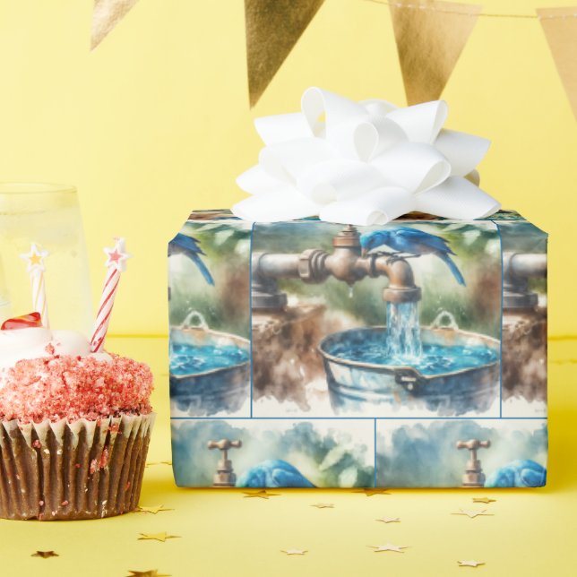 Papel De Presente Bluebird em uma antiga torneira (Festa de aniversário)