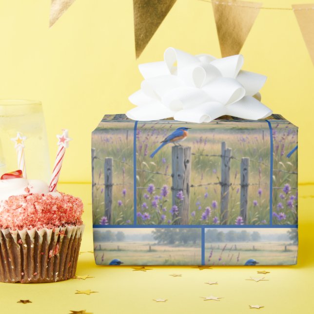 Papel De Presente Bluebird no Posto de cerca do país (Festa de aniversário)