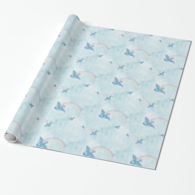 Papel De Presente Bluebird Rainbow - Nuvens Azuis (Desenrolado)
